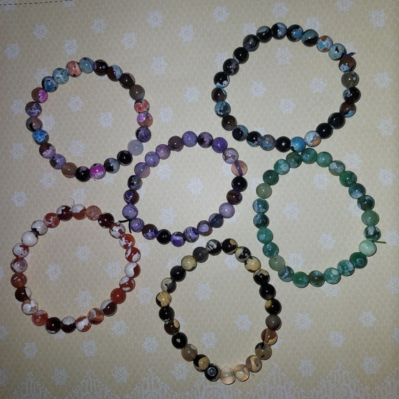 Multicolor Orca Agate Natural Round Beaded Stretch Bracelets - Picture 2 of 4